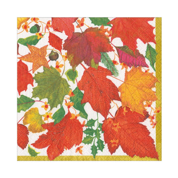 Caspari Swirling Leaves White Luncheon Napkins - includes 20 Luncheon Napkins